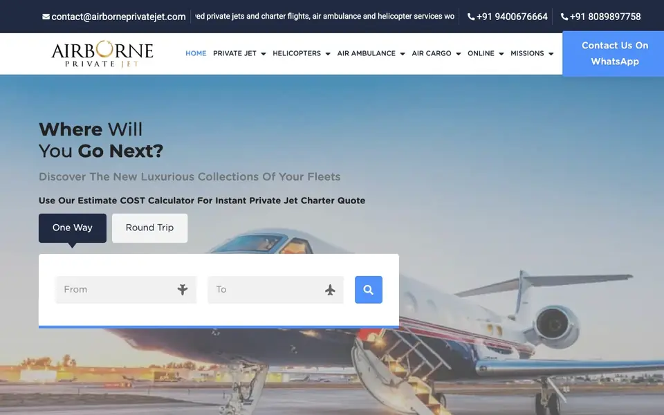 AirbornePrivateJet website homepage, 4 Oct 2026