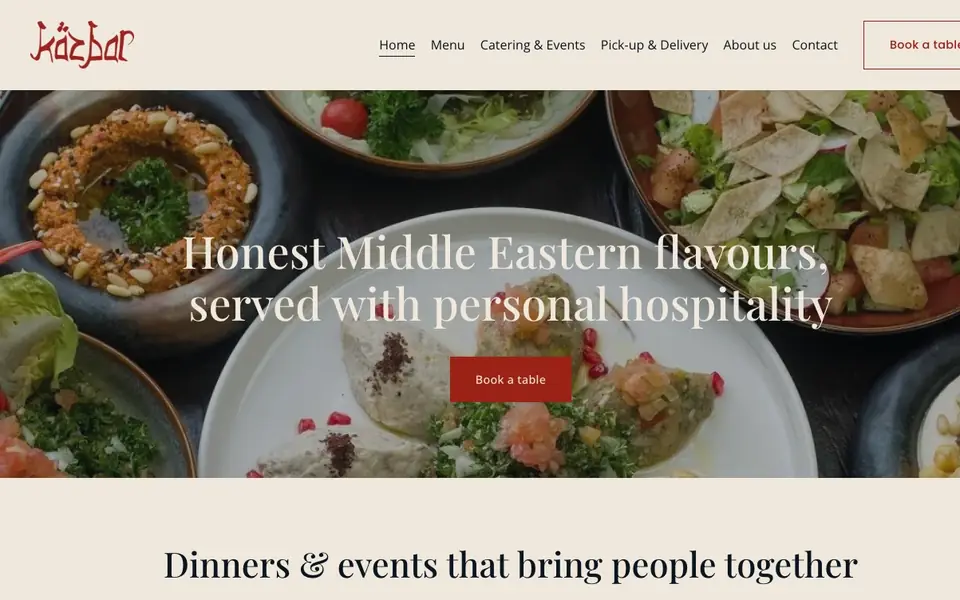 Kazbar – Middle Eastern & Lebanese Restaurant + Catering website homepage, 4 Oct 2026