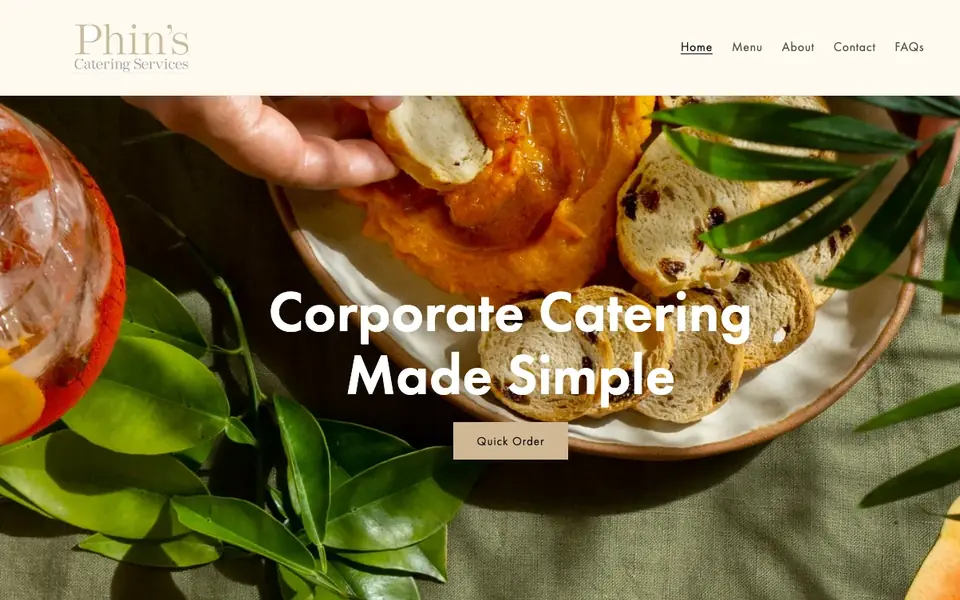 Phin’s Catering Services website homepage, 4 Oct 2026