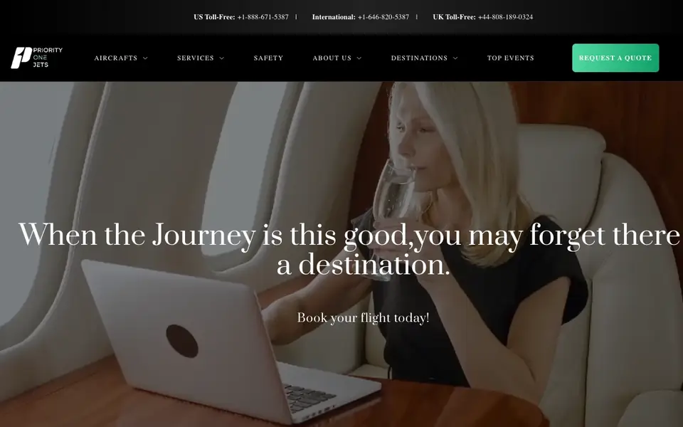 Priority One Jets website homepage, 4 Oct 2026