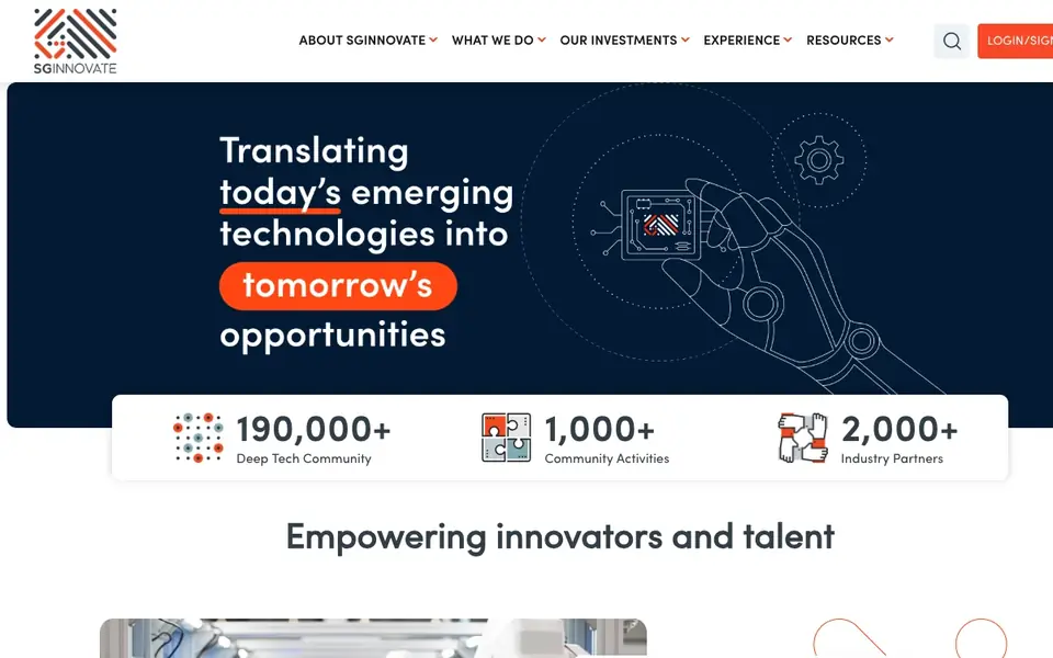 SGInnovate website homepage, 4 Oct 2026