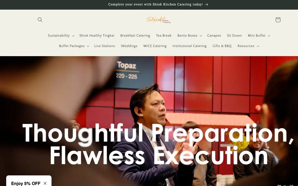 Shiok Kitchen Catering website homepage, 4 Oct 2026