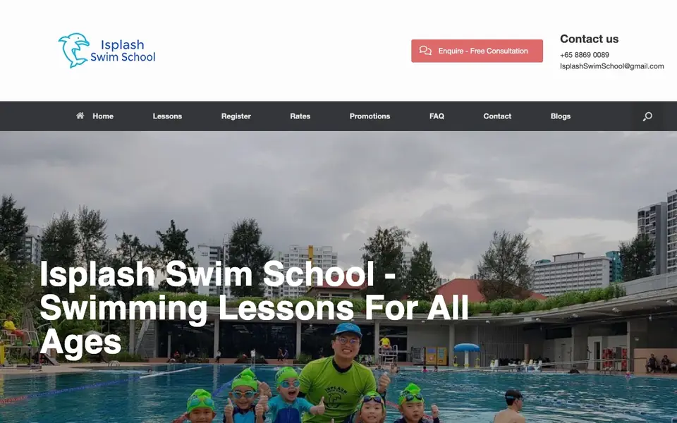 Isplash Swim School website homepage, 4 Oct 2026