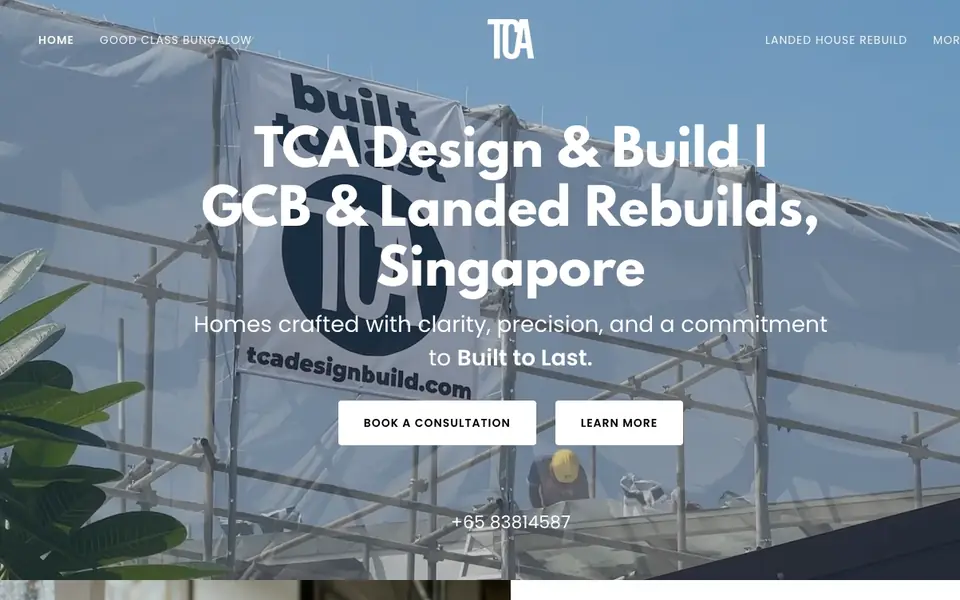 TCA Design and Build website homepage, 4 Oct 2026
