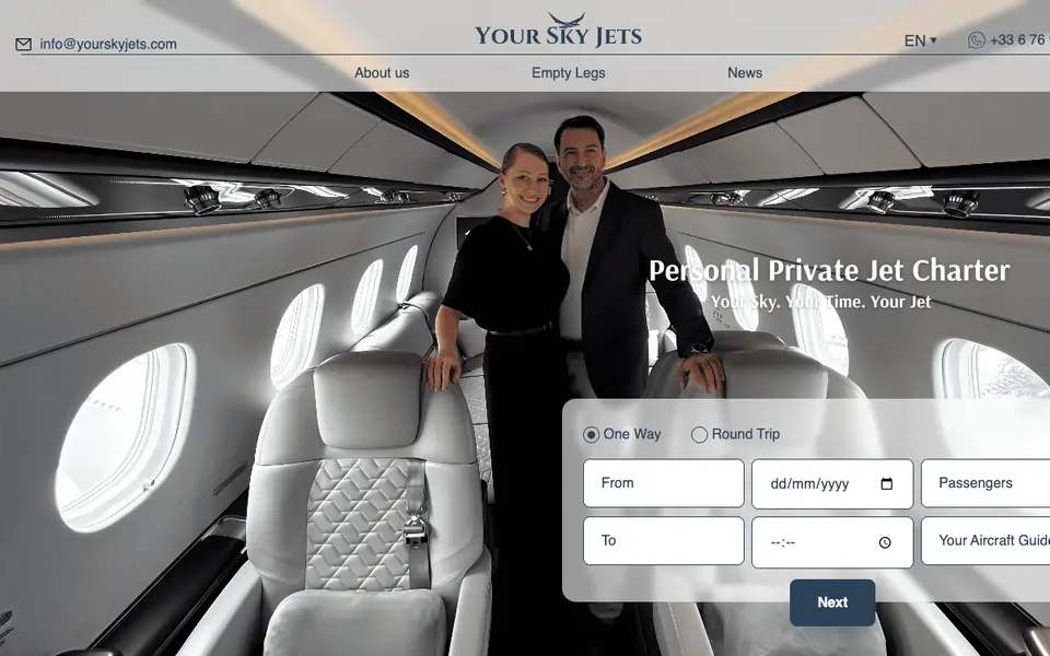 Your Sky Jets website homepage, 4 Oct 2026